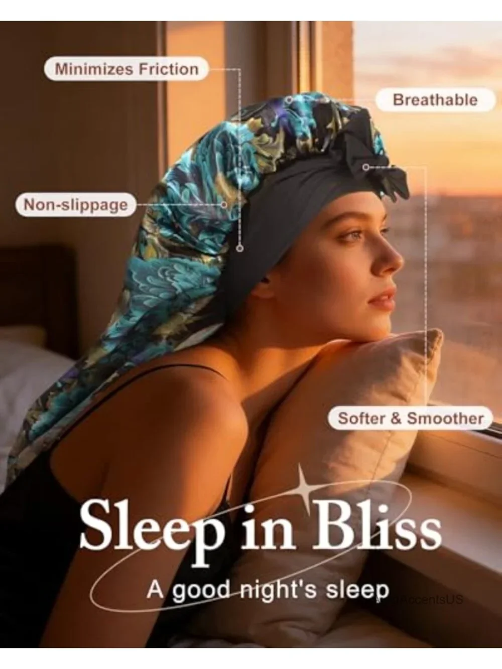 Double Layer Satin Bonnet for Braids Sleep Cap with Tie Band